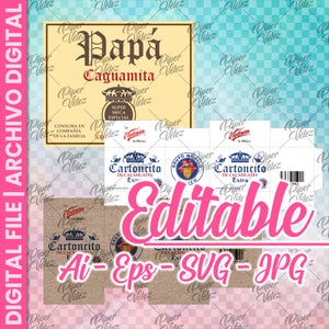 Printable label and box for bottles and peanuts for Father's Day - Caguamitas - SVG EPS JPG digital file