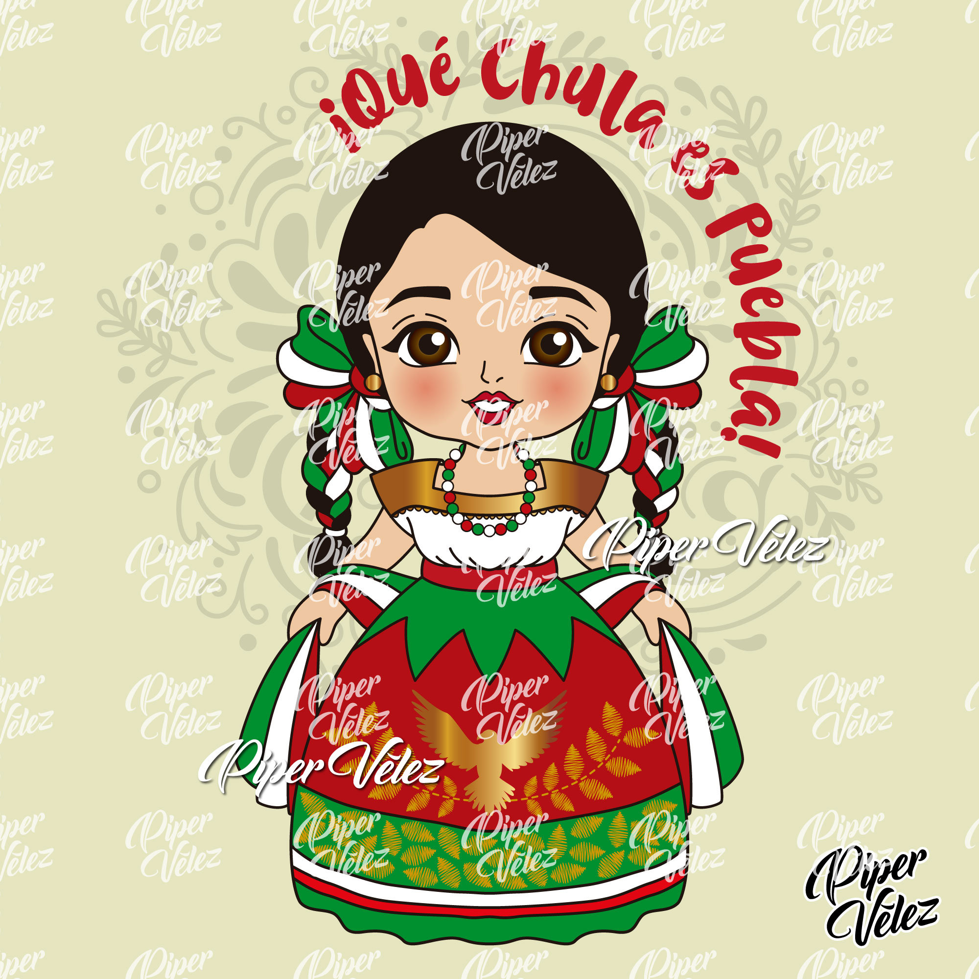 China Poblana Ilustración Clipart Muñeca Mexicana | Etsy