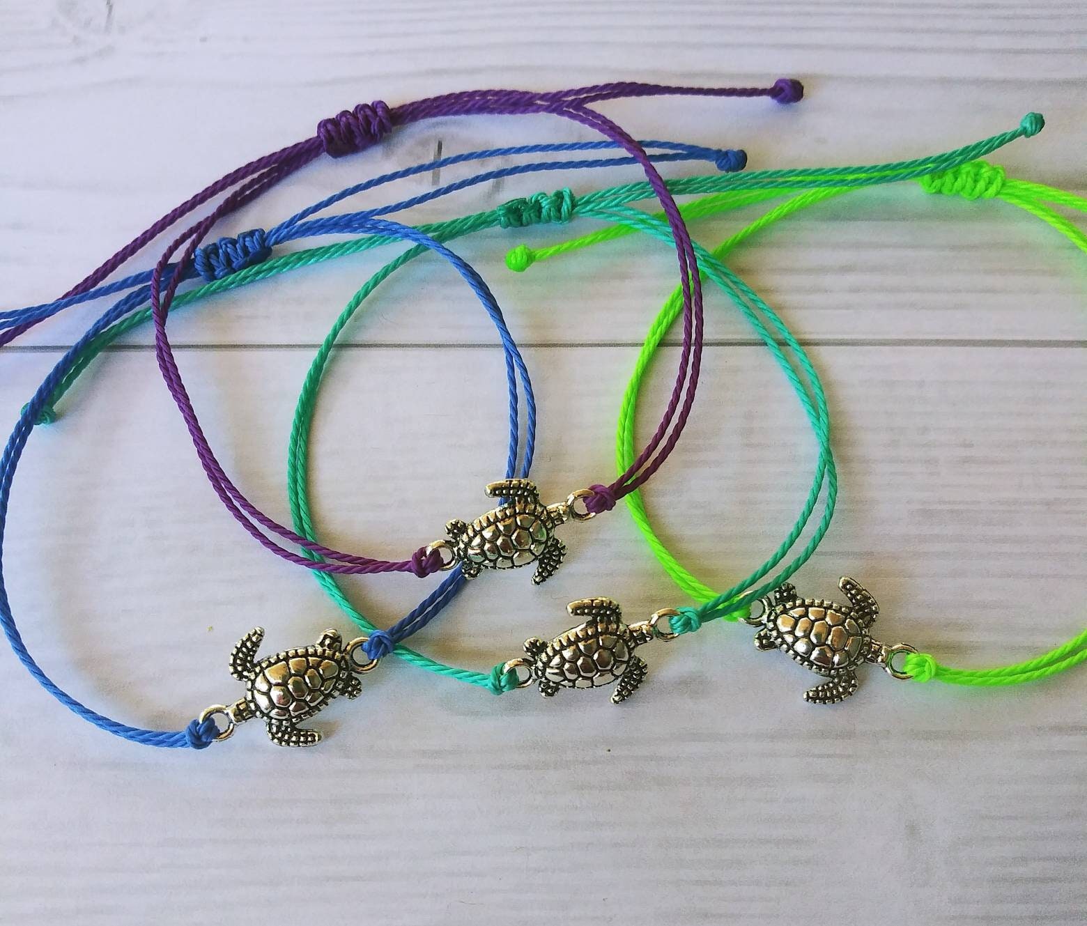 String bracelets with sea turtle charm stackable bracelets Etsy