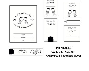 PRINTABLE fingerless gloves Tags and Cards, TAGS for handmade fingerless gloves, Hang tag for fingerless gloves