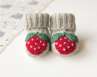 Strawberry Baby Socks Knitting Pattern PDF, Cute Knit Booties, Infant Sizes Newborn to 12 Months, Easy Baby Socks, Digital Download