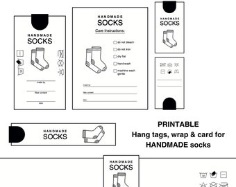 Printable Socks Packaging Kit, Handmade Tags, Cards, and Wrapping Supplies, Printable Hang Tags for Crafted Creation