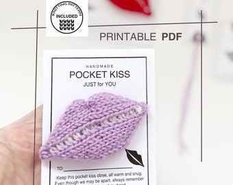 PRINTABLE Pocket Kiss Tags, Knitting LIPS Pattern, Sweet Knitting Lips Design, Pocket Cards, Lovely Gift Tags for Any Celebration