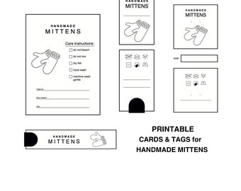 Handmade Mittens Tags & Cards, Printable Labels for Knitted Mittens, Printable Handmade Tags for Knitting Projects