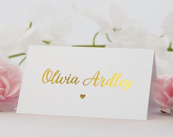 Gold Foil Name Card, Personalized Seating Cards, Tented or Flat Wedding Place Cards