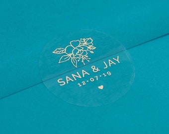 Pegatinas de boda con lámina dorada, sellos personalizados para sobres, diseño de rosa