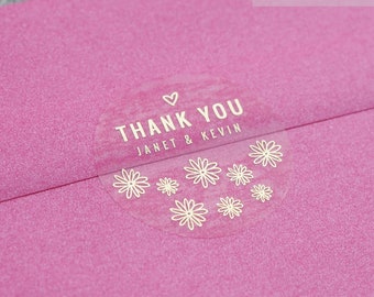 Pegatinas metalizadas con diseño floral de margaritas, sellos personalizados para recuerdos de boda