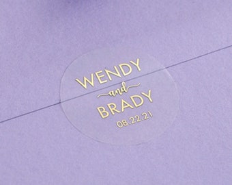 Sellos metalizados para sobres de boda, pegatinas personalizadas con nombre y fecha