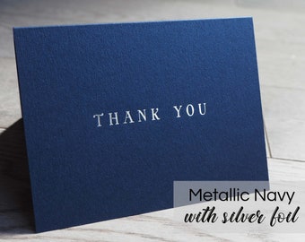 Gold Foil Stamped Thank You Cards Pack, Silver Foil Thank-You Notes | Stationery Notecards, Shimmer Metallic and Matte Options with Envelope