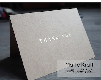 Paquete de tarjetas de agradecimiento Kraft minimalista con estampado de lámina dorada