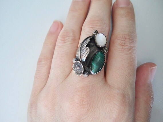 Vintage Silver and Malachite Ring