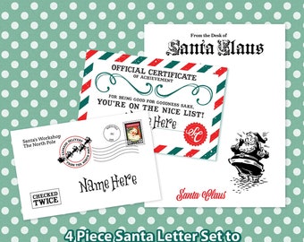Stampabile - Set "Letter From Santa" in 3 pezzi. Include carta intestata di Babbo Natale, certificato Nizza e busta file pdf e jpg da stampare da soli.