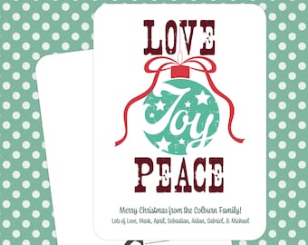 Personalized Christmas Cards- Rustic Christmas Ornament Theme - Includes 10 flat cards with envelopes - (A6) 6.25" x 4.625"