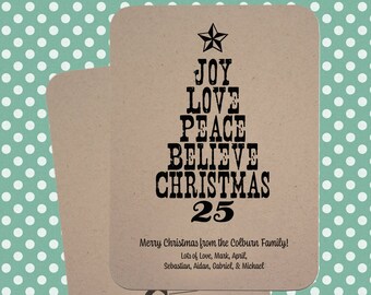 Biglietti di Natale personalizzati - Tema albero di Natale rustico - Include 10 biglietti di auguri kraft piatti con buste - (A6) 6,25 x 4,625 pollici
