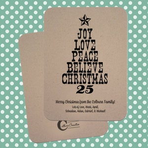 Tarjetas de Navidad personalizadas - Tema de árbol de Navidad rústico - Incluye 10 tarjetas de felicitación kraft planas con sobres - (A6) 6,25" x 4,625"