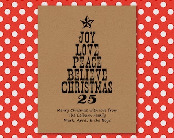 Modello di biglietto di Natale stampabile per cartoline di Natale fai da te - Design rustico dell'albero di Natale - Prodotto digitale, 3 file artistici pdf