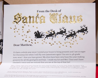 Lettera e busta personalizzate con Babbo Natale - Slitta dorata