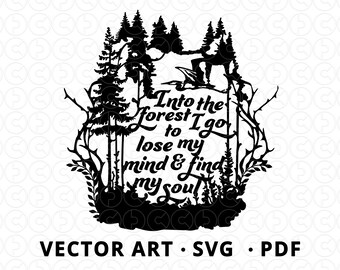 Bosco - "Nella foresta vado per perdere la testa e trovare la mia anima." - File di taglio SVG - File stampabile PDF - Grafica vettoriale