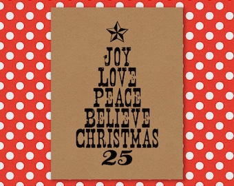 Biglietto di Natale stampabile - Design rustico dell'albero di Natale - Download istantaneo