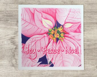 Cartoline di Natale quadrate Poinsettia - 5,25"x5,25" - "Gioia. Pace. Noel" - Personalizzabili - Set di 10