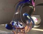 Blue and Amber Glass Bowl- Vintage Murano , Unique Hostess Gift,Bohemian Art Glass, Czechoslovakia 1970s, Fruit Storage