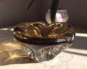 Olive Color Glass Bowl - Vintage Seguso,Glass Ashtray ,Bohemian Venetian Art Glass,1970s