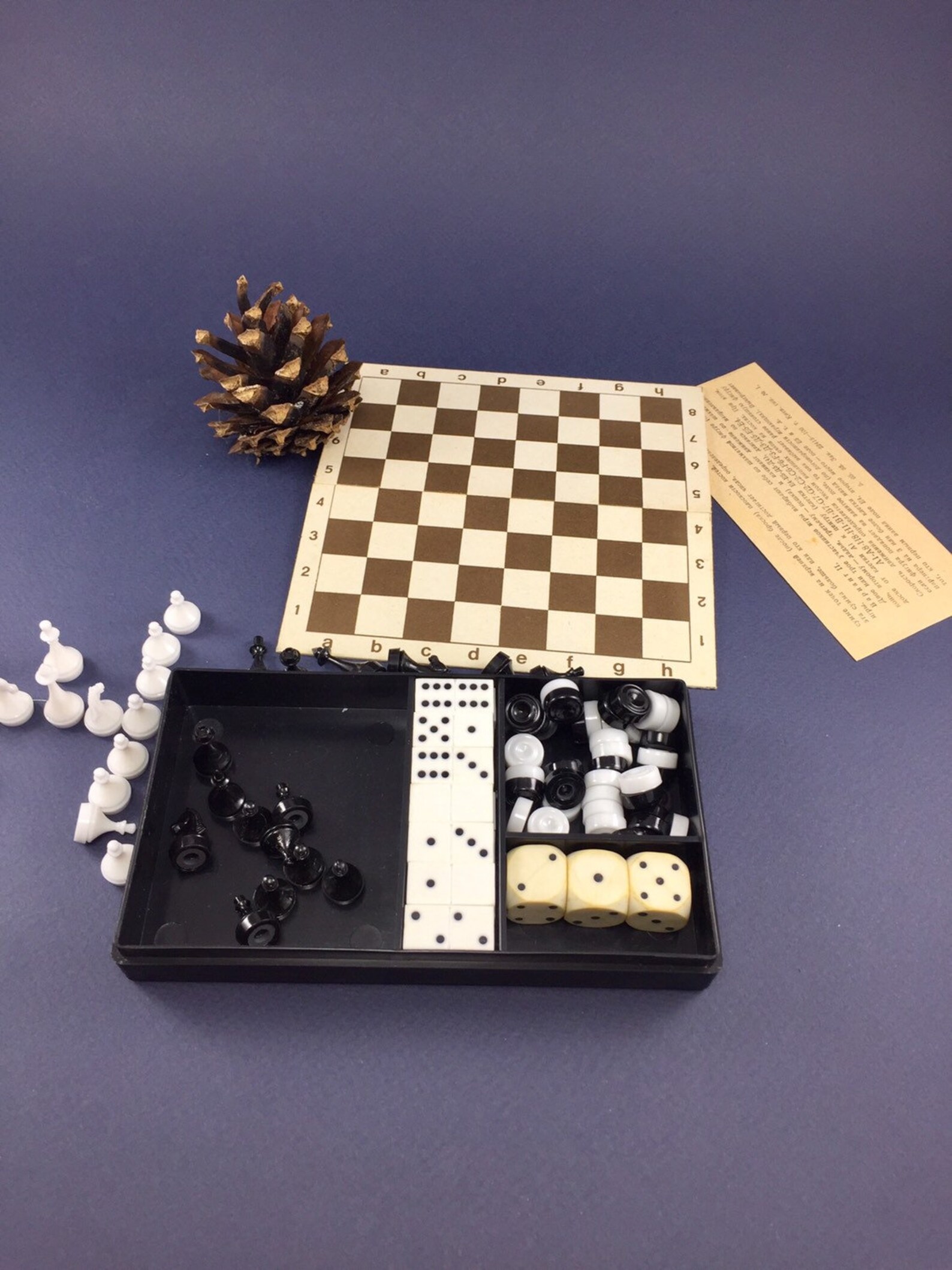 Old Vintage Travel Chess Set Figures Checkers Etsy