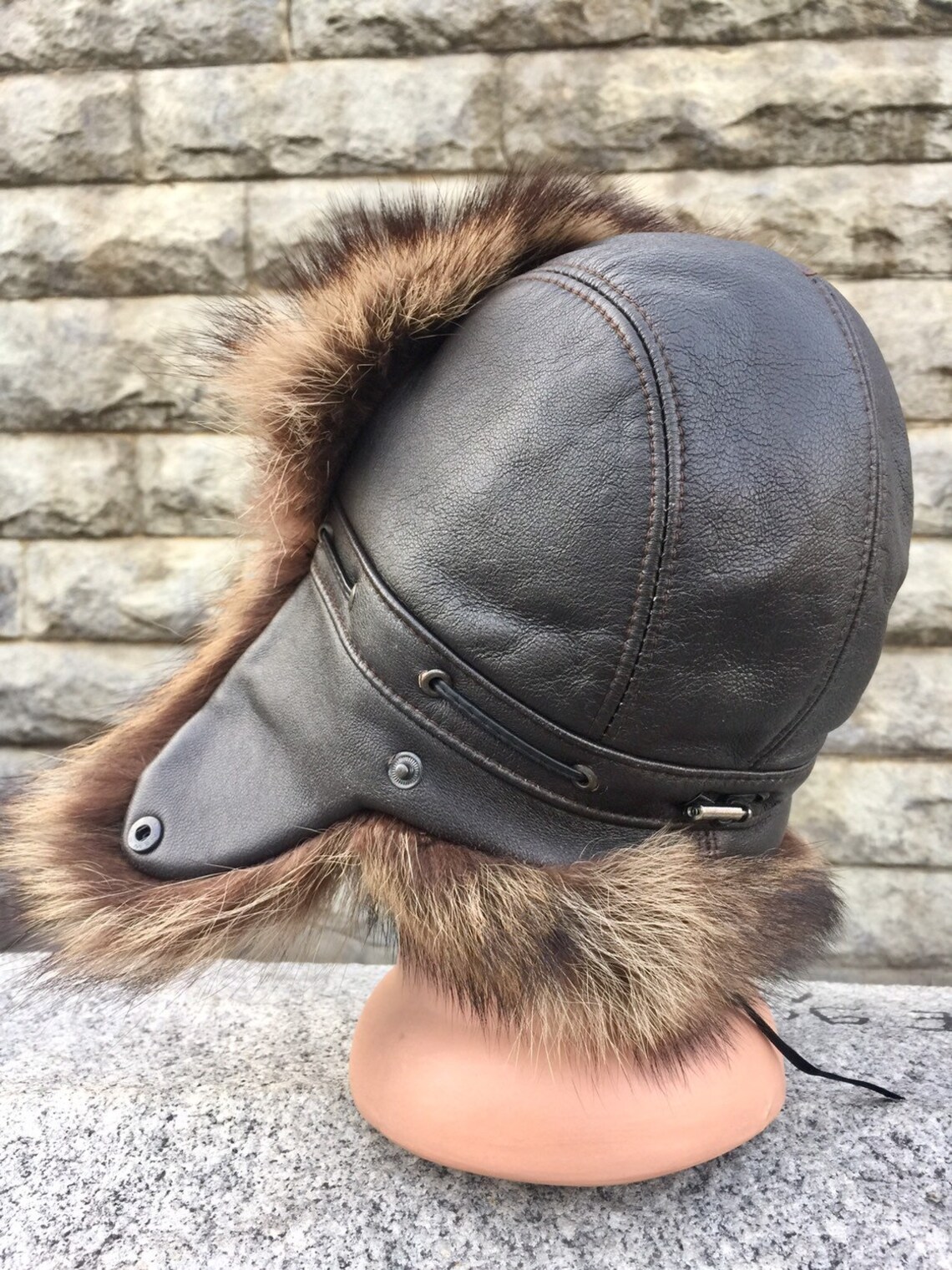 Raccoon Hat Brown leather unisex rainproof Etsy