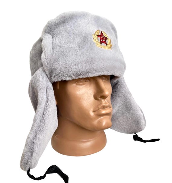 Soviet Military Hat -red Star Cockade - Faux Fur Hat - Grey Toned