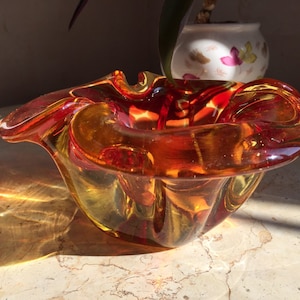 Amber Color Glass Bowl - Vintage Seguso,Glass Ashtray ,Bohemian Venetian Art Glass,1970s