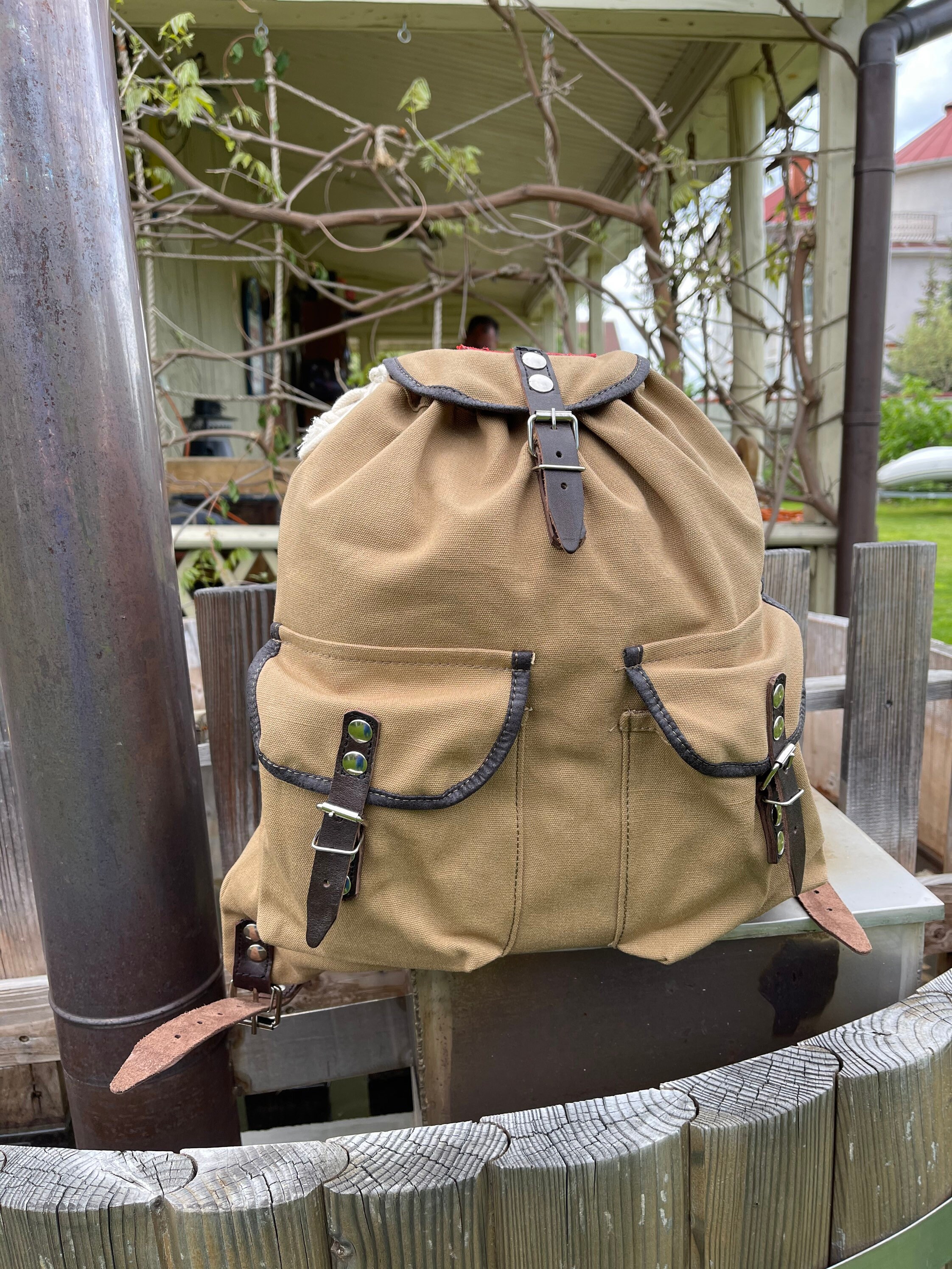 Khaki Vintage Backpack Canvas Soviet Travel Hiking Backpack Etsy