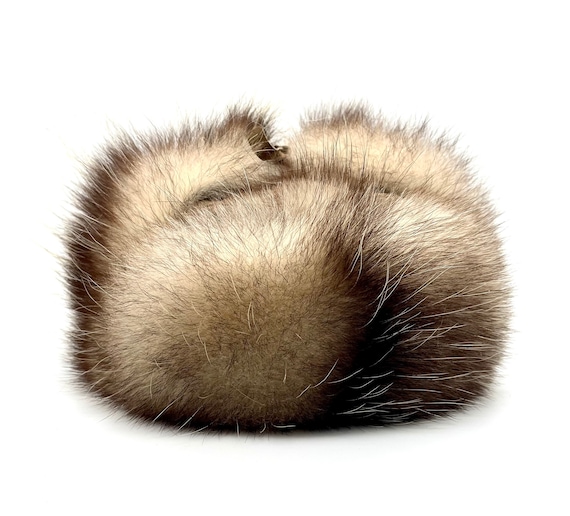Vintage Beige Opossum Fur and Suede Hat Ushanka Size XL Made  display picture 3