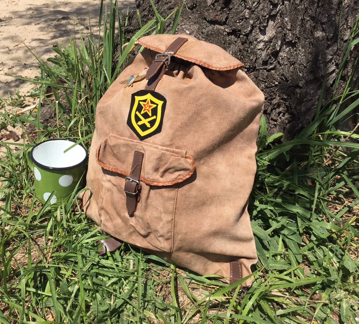 Brown Vintage Backpack Soviet Hiking Backpack Canvas Khaki Etsy