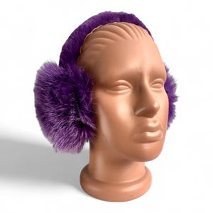 Violet Earmuffs Fluffy Purple Rabbit Fur Warm Fur Earmuffs  Handmade Ear Warmers Gift for her