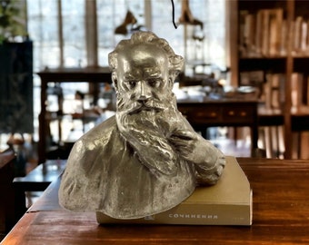 Large Metal Bust - Vintage Sculpture-Count Lev Tolstoy-Soviet Rare Edition-Russian Writer-Room Decor