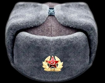 Шапка армейская зимняя - Советская Армия, Ушанка овечья серая СССР