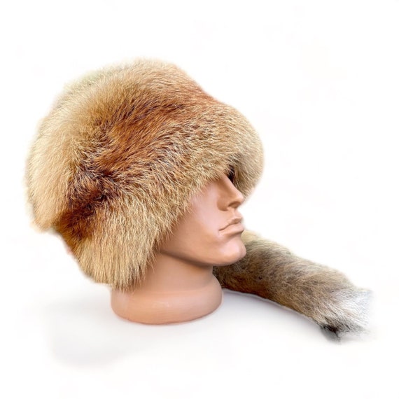 Red Fox Hat Fur Tail Handmade Fluffy Unisex Trapper Style - Etsy
