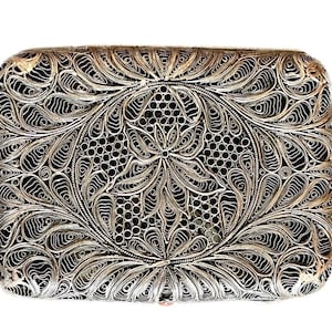 Sovjet Vintage FILIGREE Sigarettenkoker Melchior SCAN Lotus Flower Ornament Visitekaartje jaren 1950 Handgemaakt zilverwerk