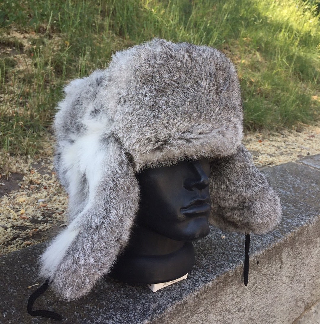 ほぼ未使用☆UNUSED RABBIT FUR HAT UH0365 size1 The Moscow Full Fur Rabbit Ladies Russian Hat in Grey