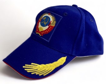 USSR Baseball Cap - Soviet Union Visor Cap Blue Embroidered Graphics Adjustable