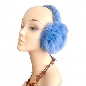 Blue Toned Earmuffs - Rabbit Fur - Fluffy Ear Warmers - Handcrafted - Adjustable