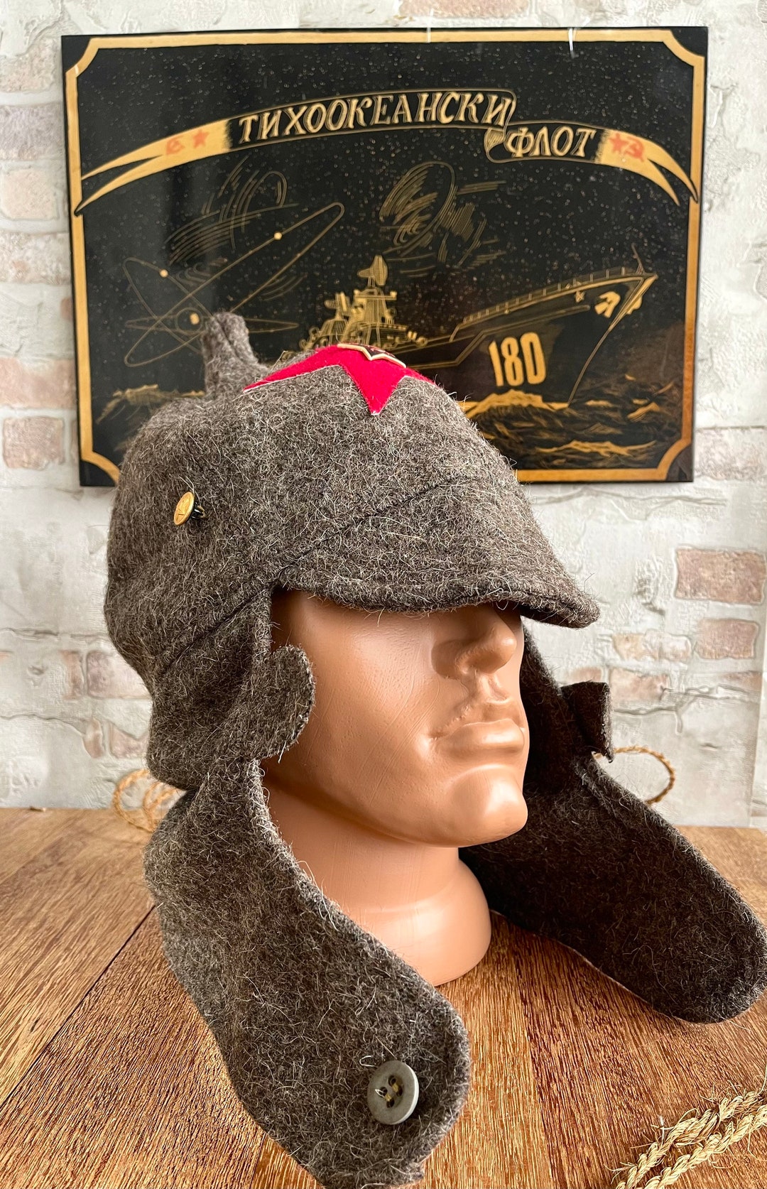 Коричневая советская военная шапка Буденовка Армейская - Etsy