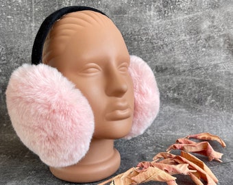 Pink Faux Fur Earmuffs - Foldable Warm - Flappy Fur Earmuffs - Ear Warmers - Handcrafted - Xmas Gift for her