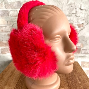 Red Earmuffs -Rabbit Fur-Warm-Fur Earmuffs - Ear Warmers -Handcrafted -Gift for her