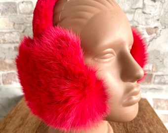 Red Earmuffs -Rabbit Fur-Warm-Fur Earmuffs - Ear Warmers -Handcrafted -Gift for her