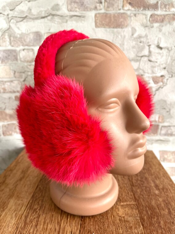 Warm Winter Red Earmuff Bright Carmine Red Fox Earmuffs, Ear Warmers That Keep You  main image 2