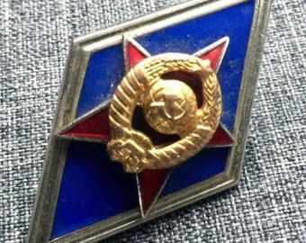 Soviet Military Army Badge Officer Vintage Rare Sign of Highest Institute Red Star USSR Graduation