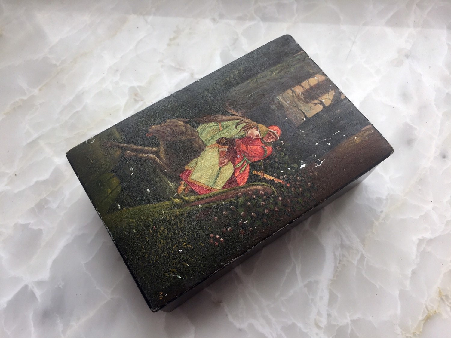 Russian Lacquer Box -hand Painted Box,vintage Fedoskino Box