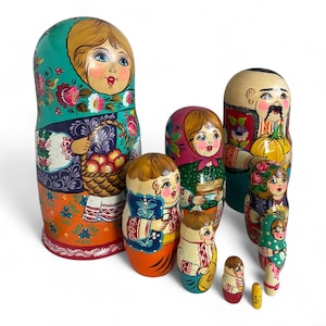 Large Matryoshka Doll - Ukrainian Style Nesting Dolls , Family 10 pcs, 24.5 cm Tall Hand Painted Stacking