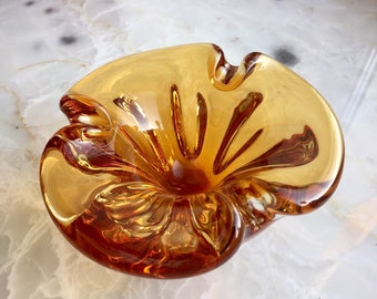 Amber Color Glass Bowl Seguso,Ashtray Venetian Art Glass,1970s